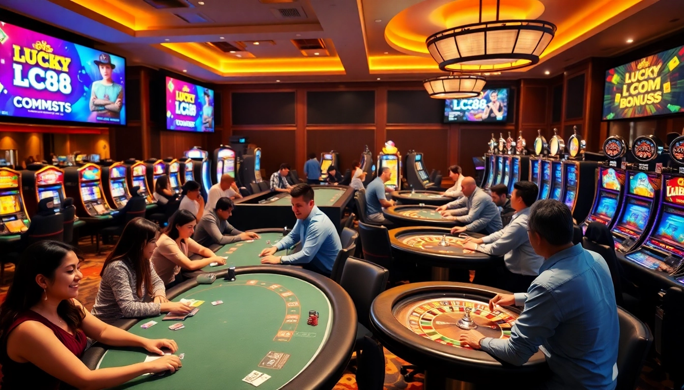 Experience thrilling gaming at LC88 com with lively players at various casino tables.