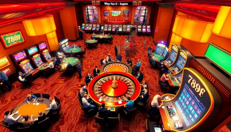 789f casino scene showcasing vibrant gaming tables with engaged players and colorful slot machines.