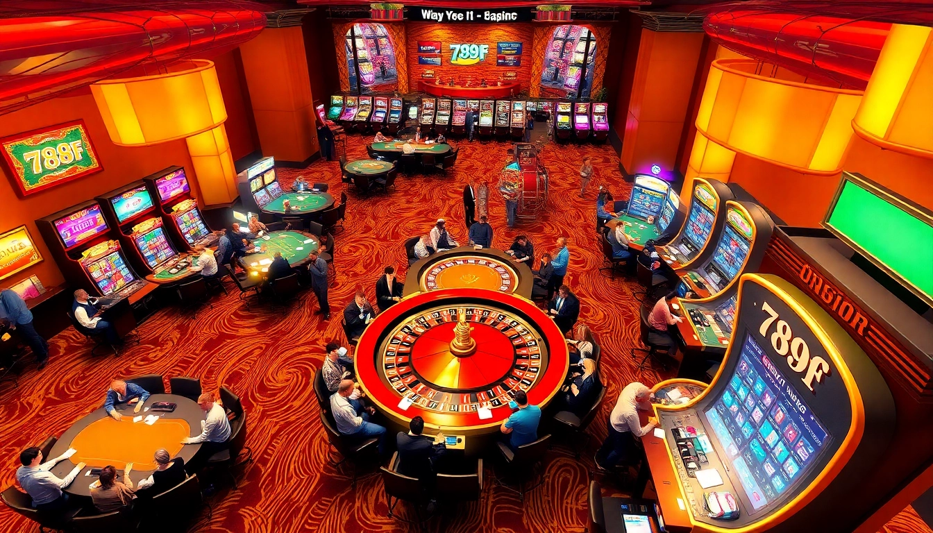 789f casino scene showcasing vibrant gaming tables with engaged players and colorful slot machines.